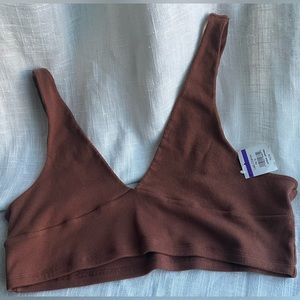 BP. Brass Plum Nordstroms NWT Brown Deep Plunge Ribbed Bralette Size:2X